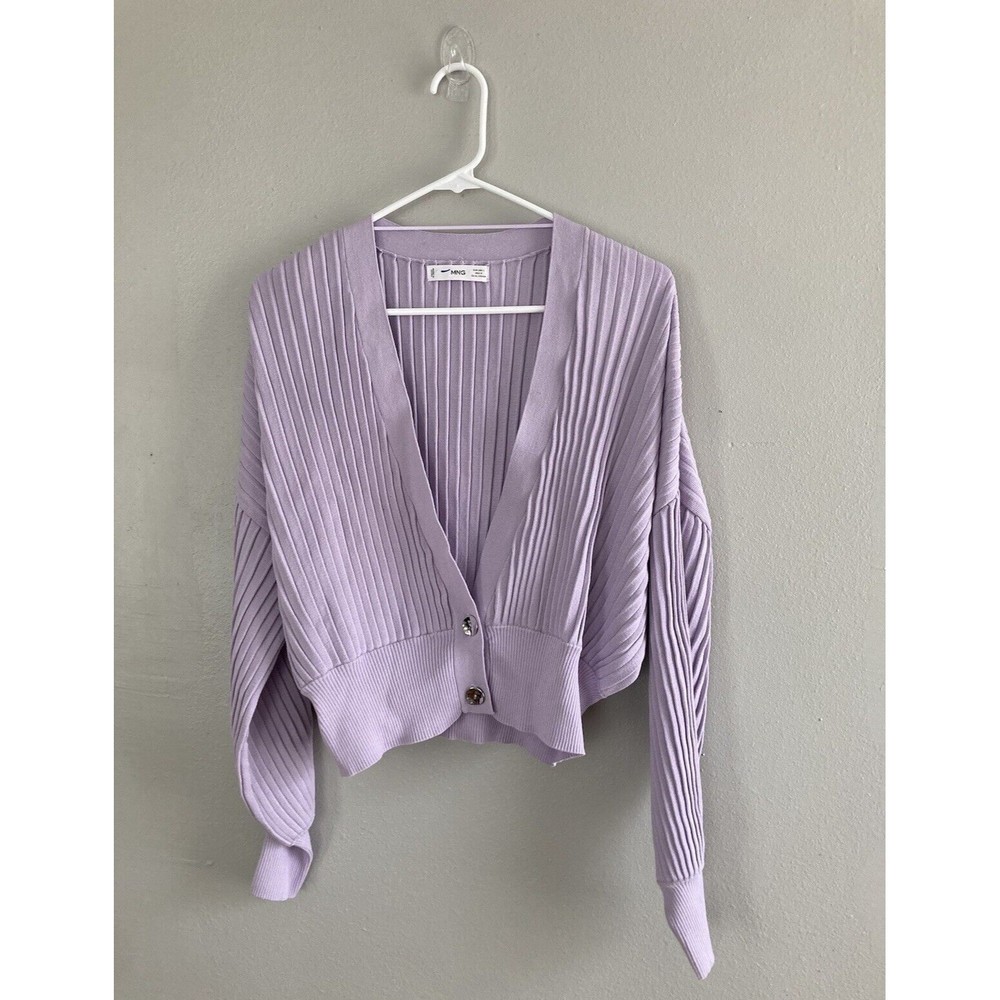 Mango MNG Cardigan Sweater Womens Large V Neck Knit Long Sleeve Light Purple